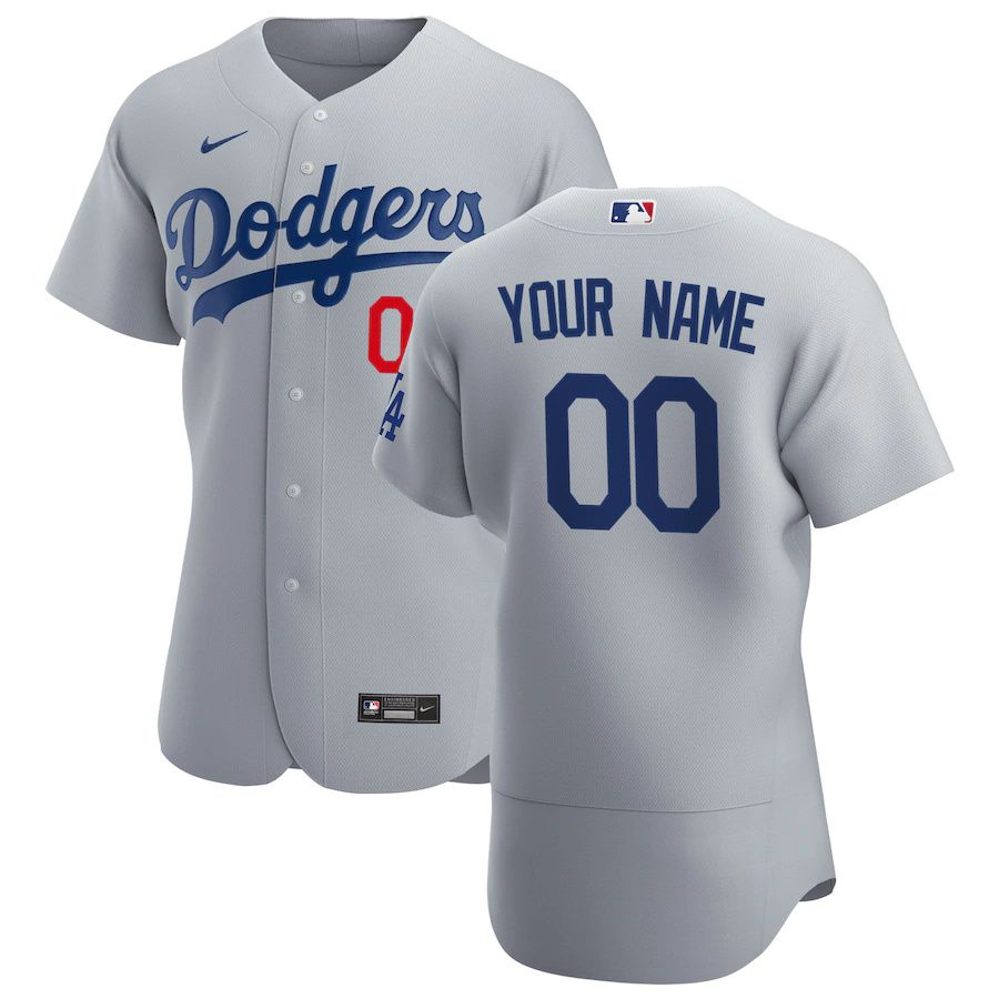 Mens Los Angeles Dodgers Nike Gray Alternate Authentic Custom Patch MLB Jerseys->customized mlb jersey->Custom Jersey